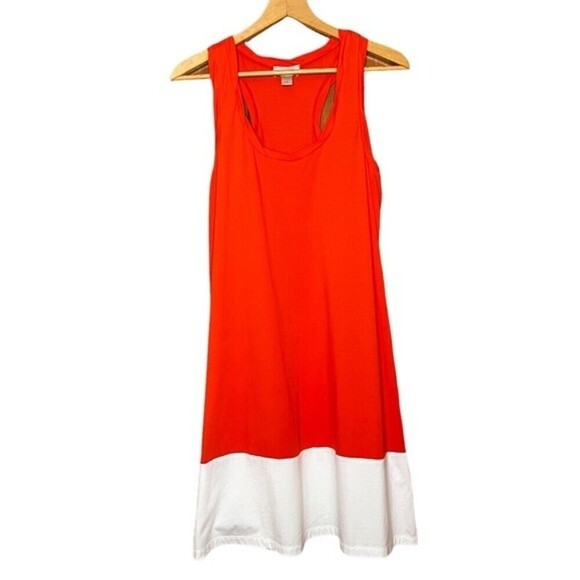 LOFT Vibrant Orange white Color-Block Razorback Tank Fluid Mini dress M - Picture 9 of 10